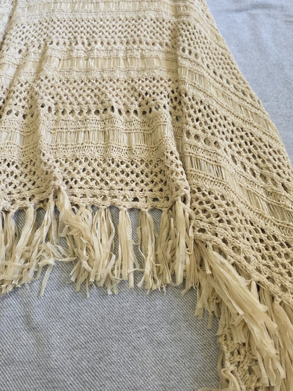 Chico's Cream Handkerchief Crochet Fringe Maxi Skirt